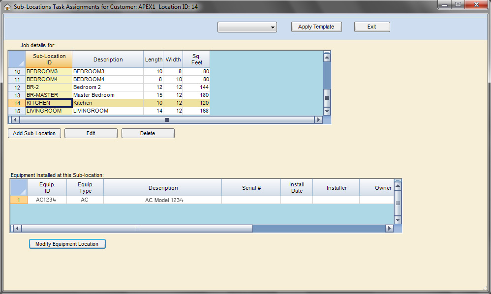 Equipment management screen in Scheduling Manager