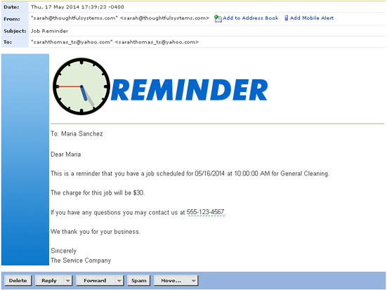 HTML E-mail reminder example