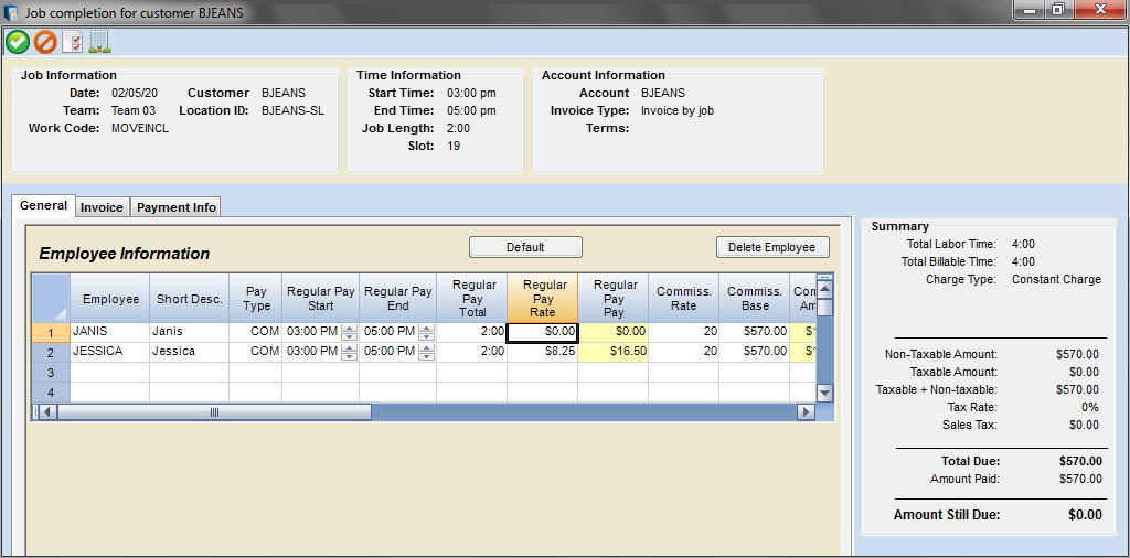 Job completion screen in Scheduling Manager