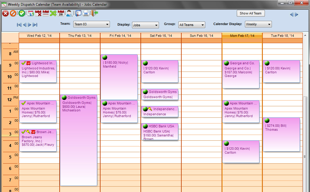 weekly dispatch calendar in scheduling manager gemini software