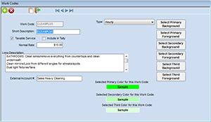work codes (service categories) for Scheduling Manager software