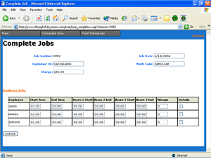 job completion screen in the online web-based software