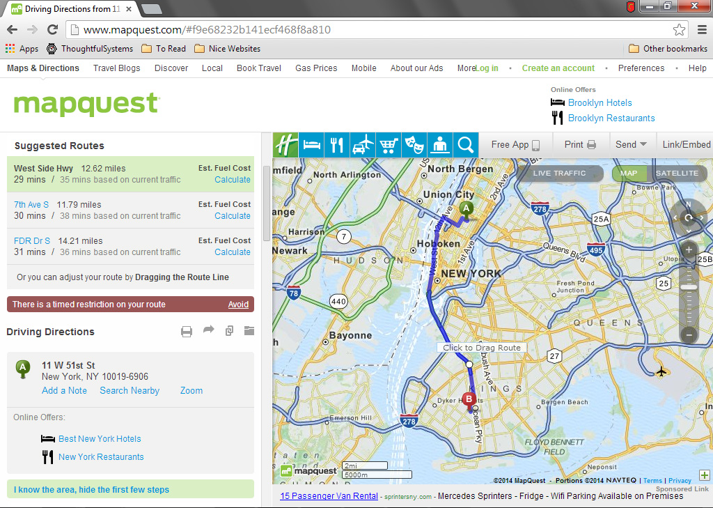 Mapquest directions plotting screen