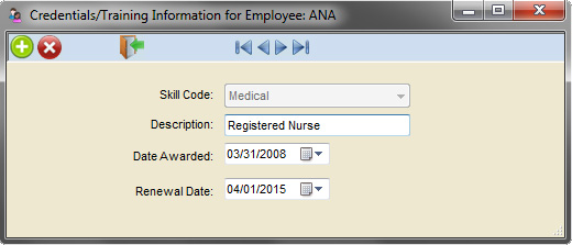 Employee Credentials/skills screen in Scheduling Manager